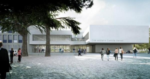 Travaux de construction des bâtiments Sciences et Collège - Pôle Arts de la Cité scolaire Camille Vernet à Valence